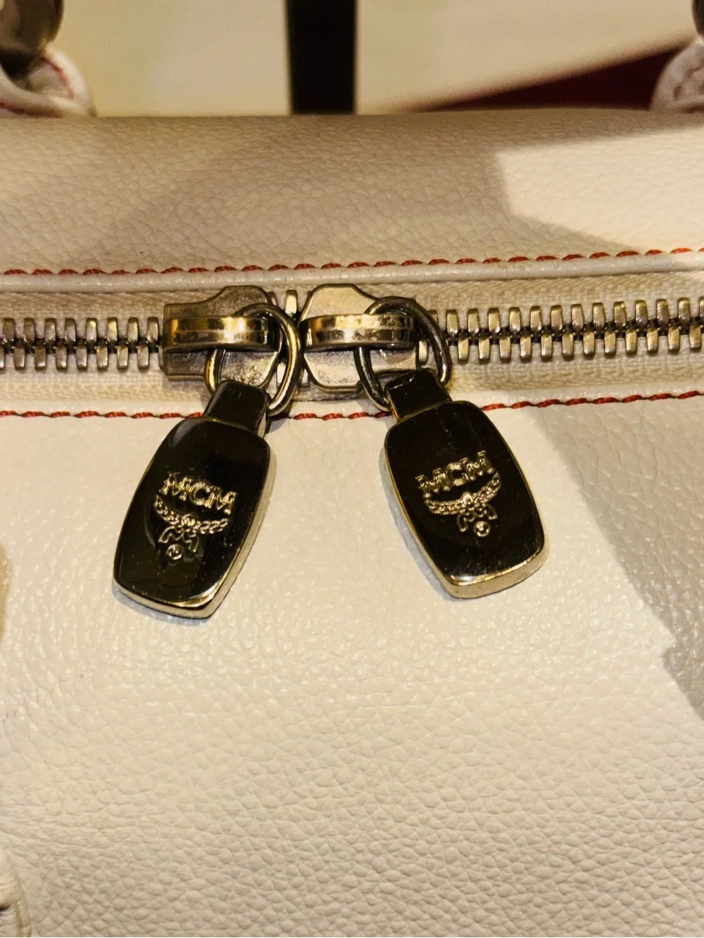 MCM - Creamy White Pebbled Leather Mini Boston w/ Gold Hardware